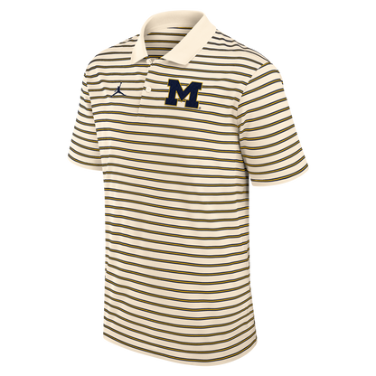 Michigan Wolverines Jordan Primary Logo Cream Striped Polo - Front View
