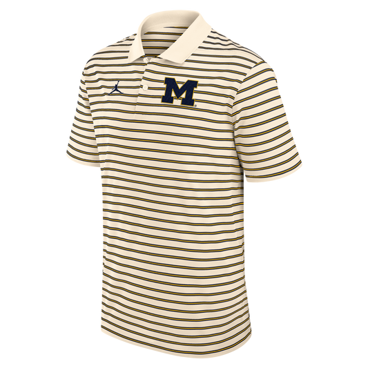 Michigan Wolverines Jordan Primary Logo Cream Striped Polo