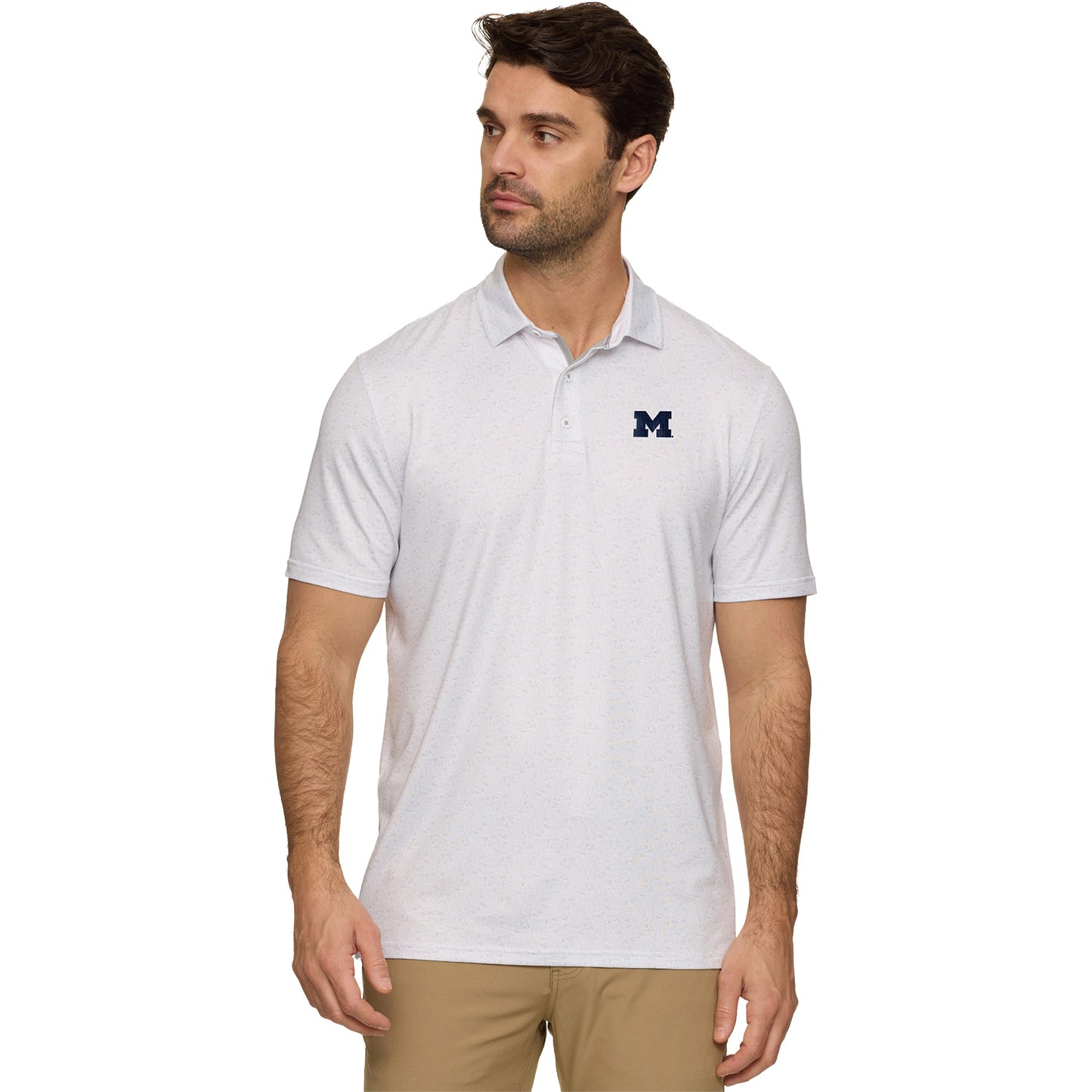 Michigan Wolverines Flag & Anthem White Sports Print Polo