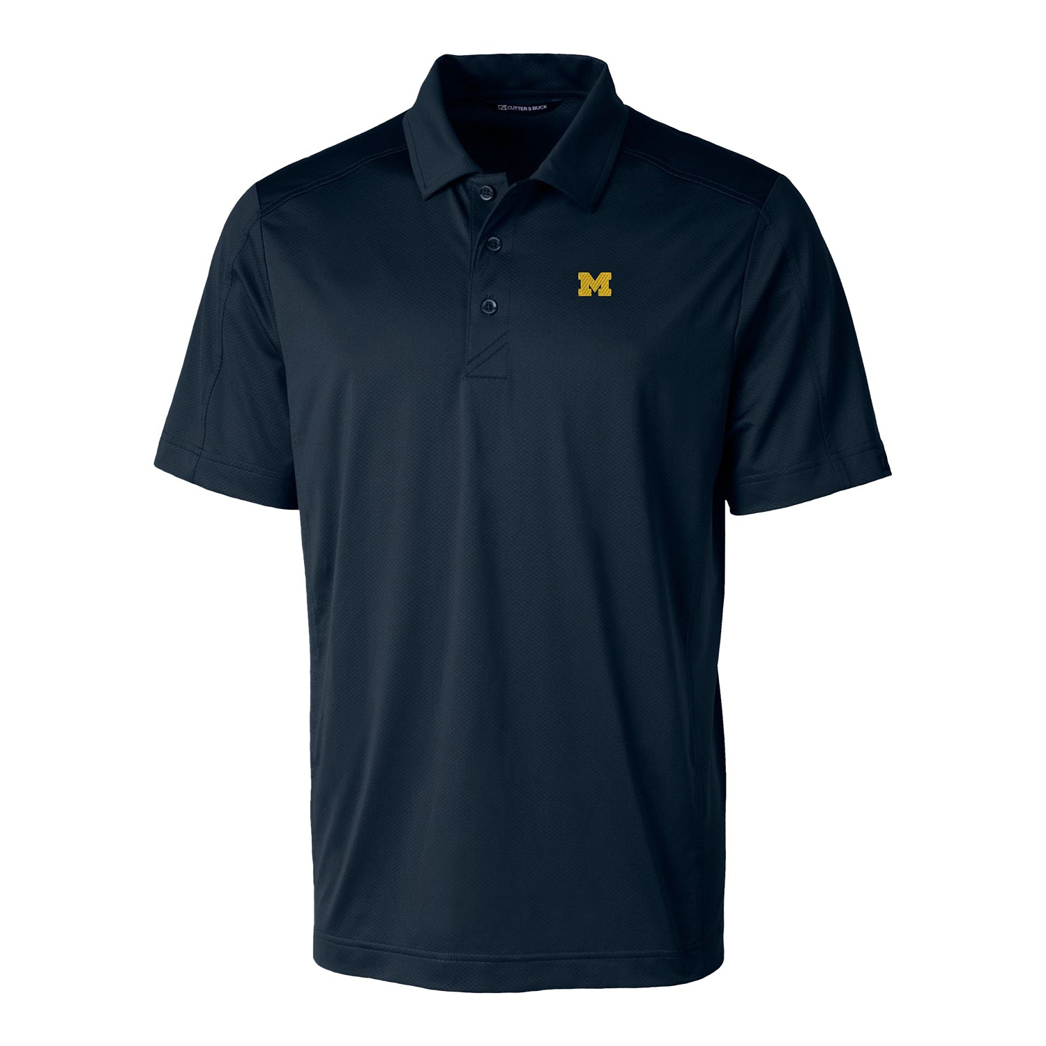 Michigan Wolverines Cutter & Buck Prospect Textured Navy Polo - Front View