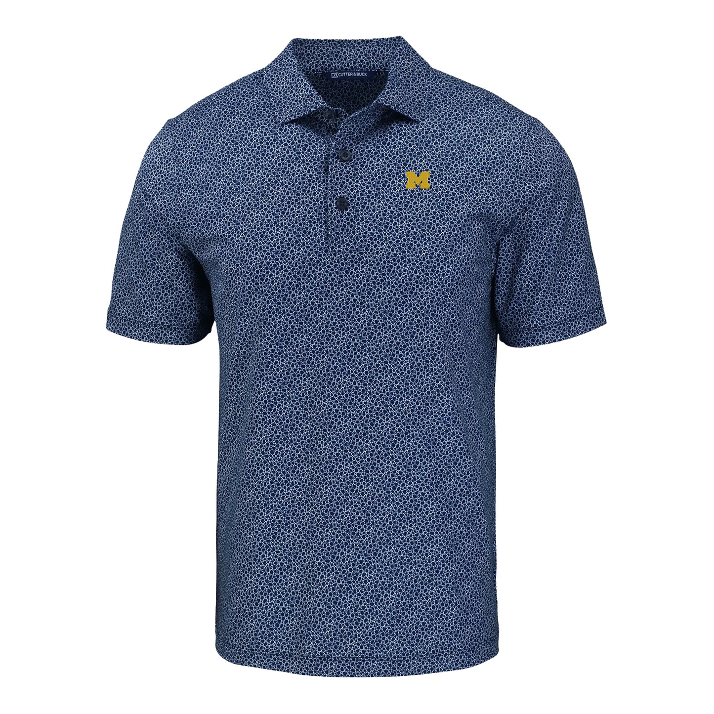 Michigan Wolverines Cutter & Buck Pike Pebble Recycled Navy Polo - Front View