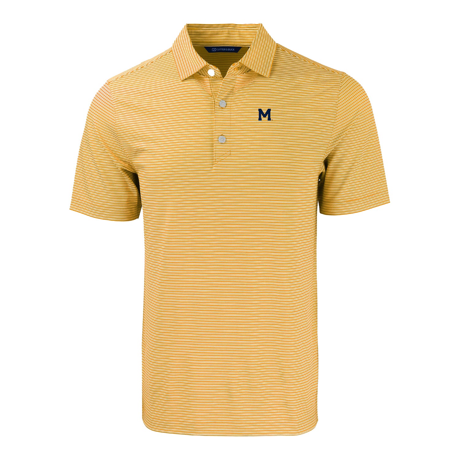 Michigan Wolverines Cutter & Buck Forge Double Stripe Recycled Maize Polo - Front View