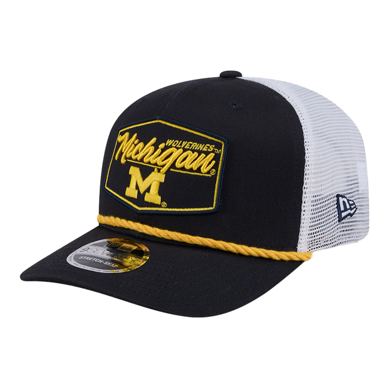 Michigan Wolverines New Era Rope Navy Trucker Adjustable Hat - Left Angled View