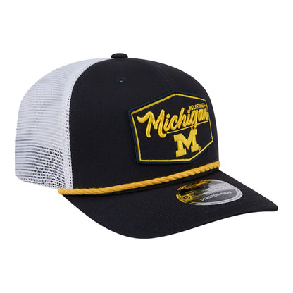 Michigan Wolverines New Era Rope Navy Trucker Adjustable Hat - Right Angled View