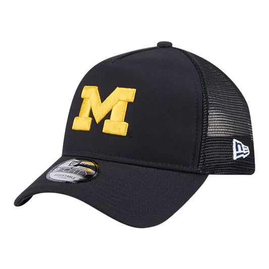 Michigan Wolverines New Era Navy Adjustable Trucker Hat - Left Angled View