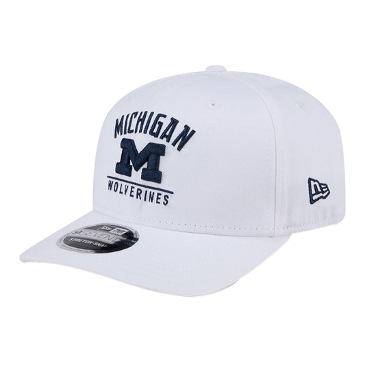 Michigan Wolverines New Era White Adjustable Hat - Left Angled View