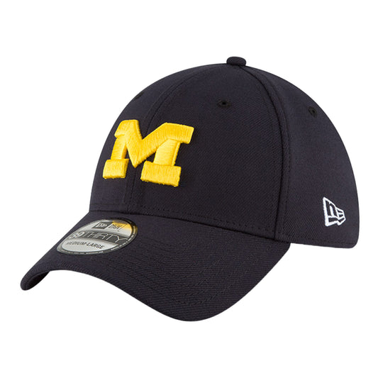 Michigan Wolverines New Era Navy Flex Fit Hat - Left Angled View