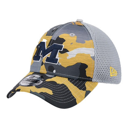 Michigan Wolverines New Era Camo Yellow Flex Fit Hat - Left Angled View