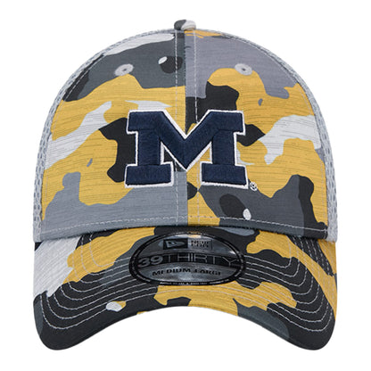 Michigan Wolverines New Era Camo Yellow Flex Fit Hat - Front View