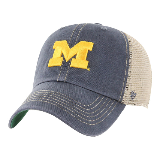 Michigan Wolverines 47 Brand Trawler Navy Trucker Hat - Left Angled View