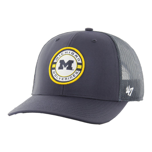 Michigan Wolverines 47 Brand Berm Navy Adjustable Trucker Hat - Left Angled View