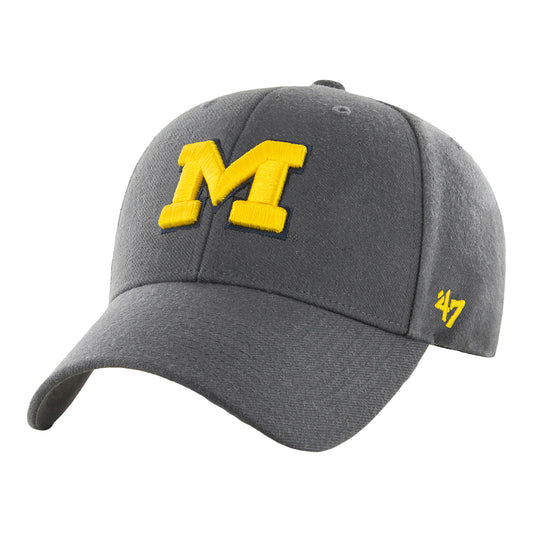 Michigan Wolverines 47 Brand MVP Primary Logo Charcoal Adjustable Hat - Left Angled View