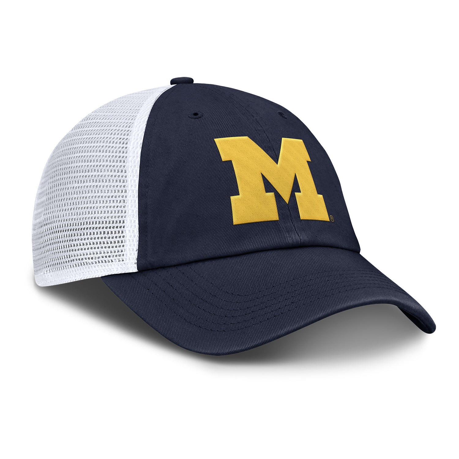 Michigan Wolverines Nike Primary Trucker Adjustable Navy Hat - Right Angled View