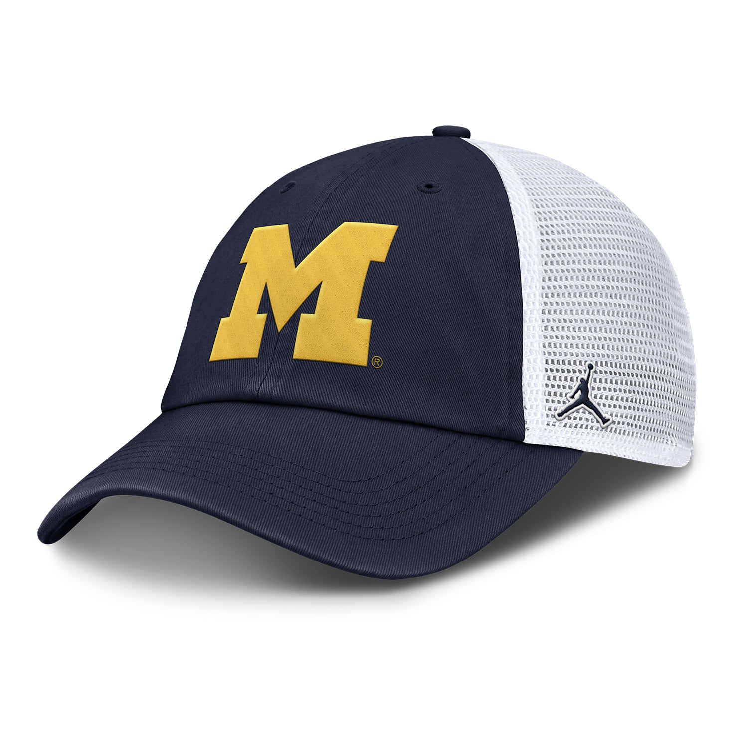 Michigan Wolverines Nike Primary Trucker Adjustable Navy Hat - Left Angled View