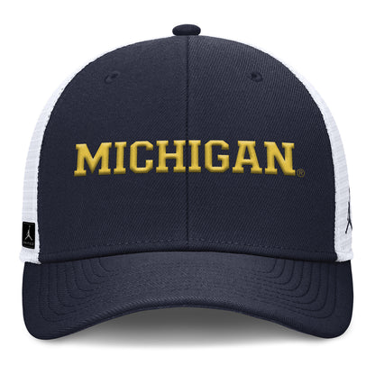 Michigan Wolverines Jordan Sideline Trucker Navy Hat - Front View