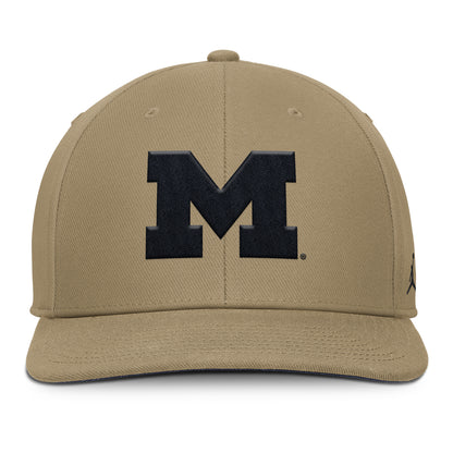 Michigan Wolverines Jordan Flat Brim Adjustable Tan Hat - Front View