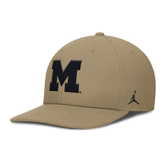 Michigan Wolverines Jordan Flat Brim Adjustable Tan Hat - Front Left View