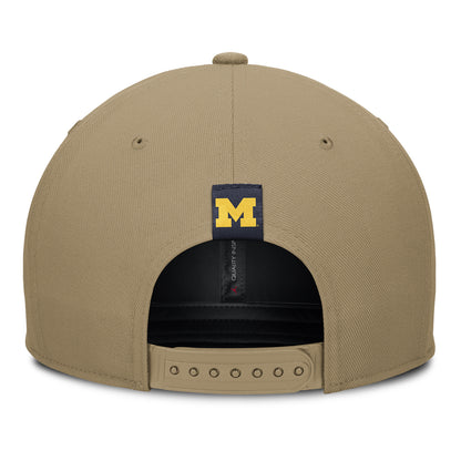 Michigan Wolverines Jordan Flat Brim Adjustable Tan Hat - Back View