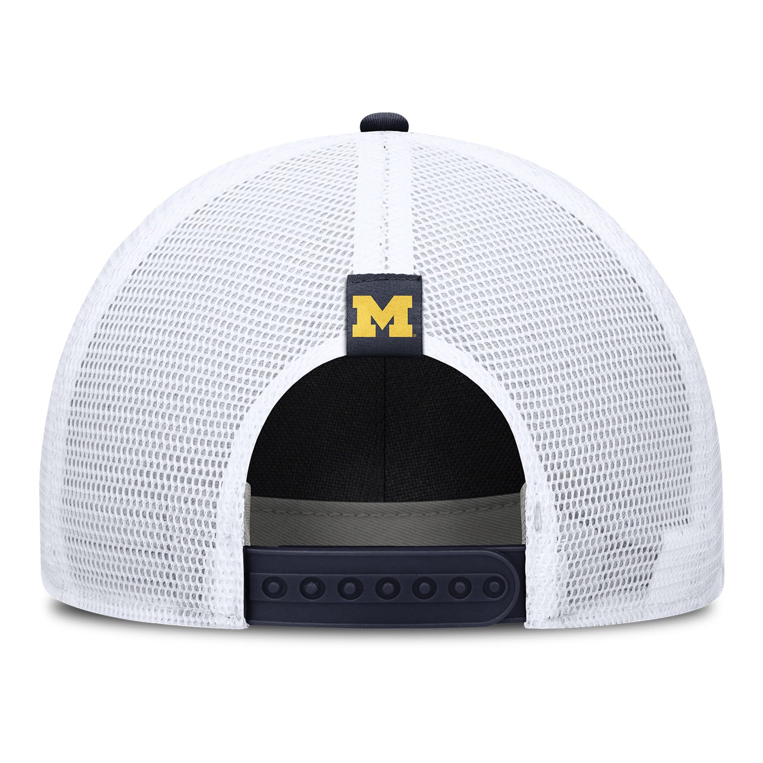 Michigan Wolverines Jordan Rise 5 Pannel Tan Trucker Hat - Back View