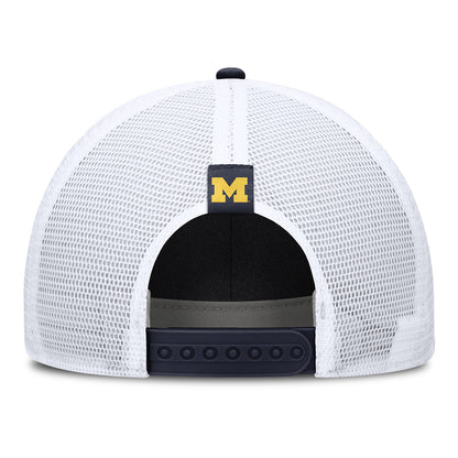Michigan Wolverines Jordan Rise 5 Pannel Tan Trucker Hat - Back View