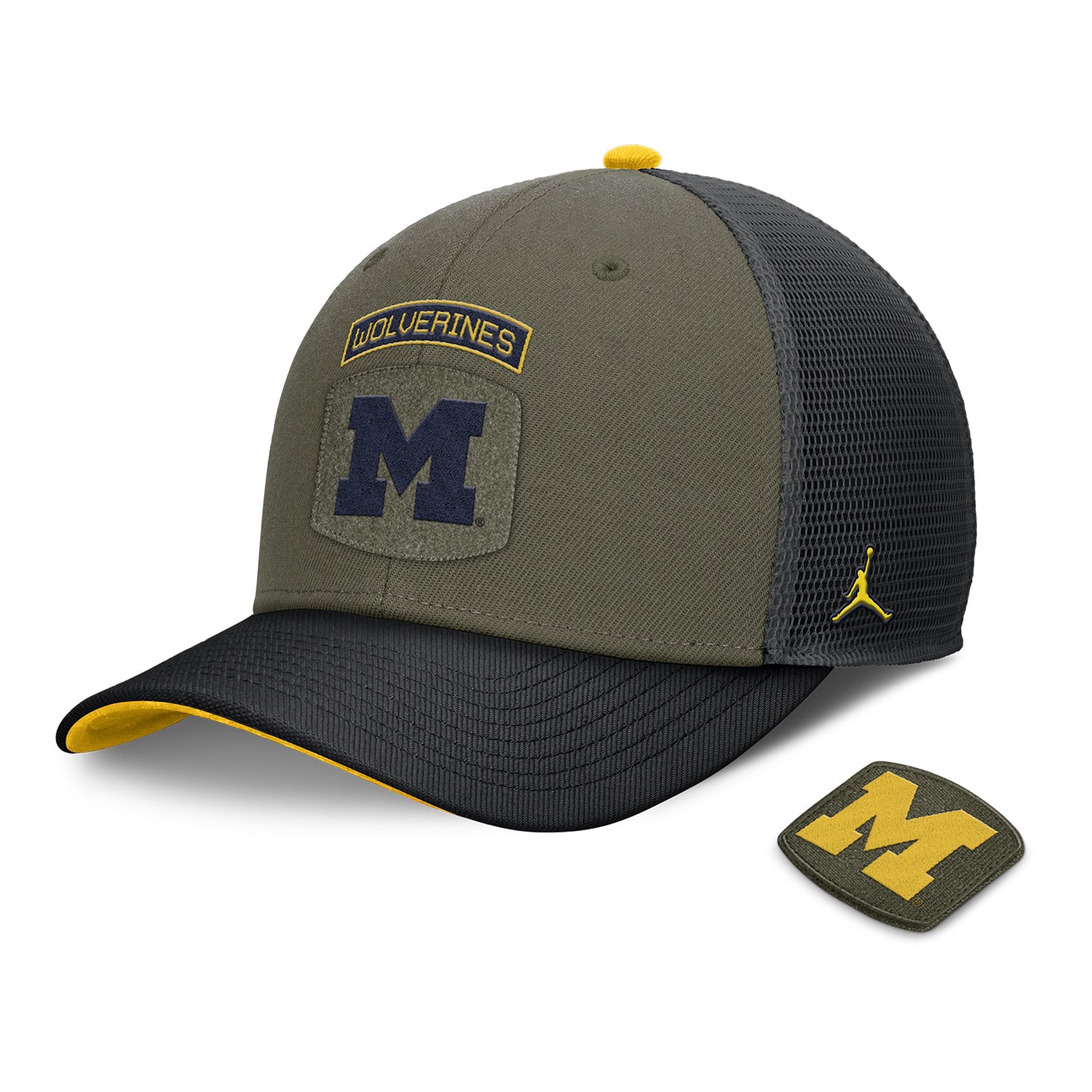 Michigan Wolverines Jordan Military Rise Structured Trucker Hat - Alternate Angled Left View