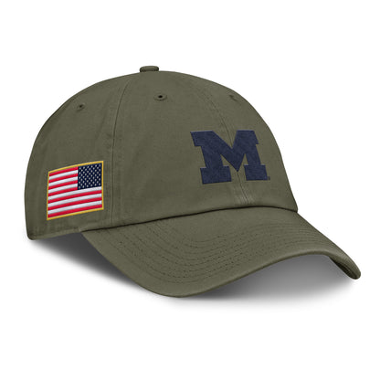 Michigan Wolverines Jordan Military DRI-FIT Club Unstructured Adjustable Hat - Right Angled View