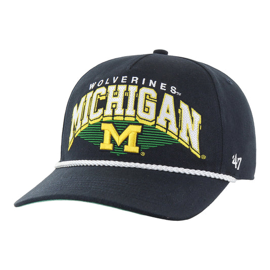 Michigan Wolverines 47 Brand Navy Snapback Hitch Rope Hat - Front Left View