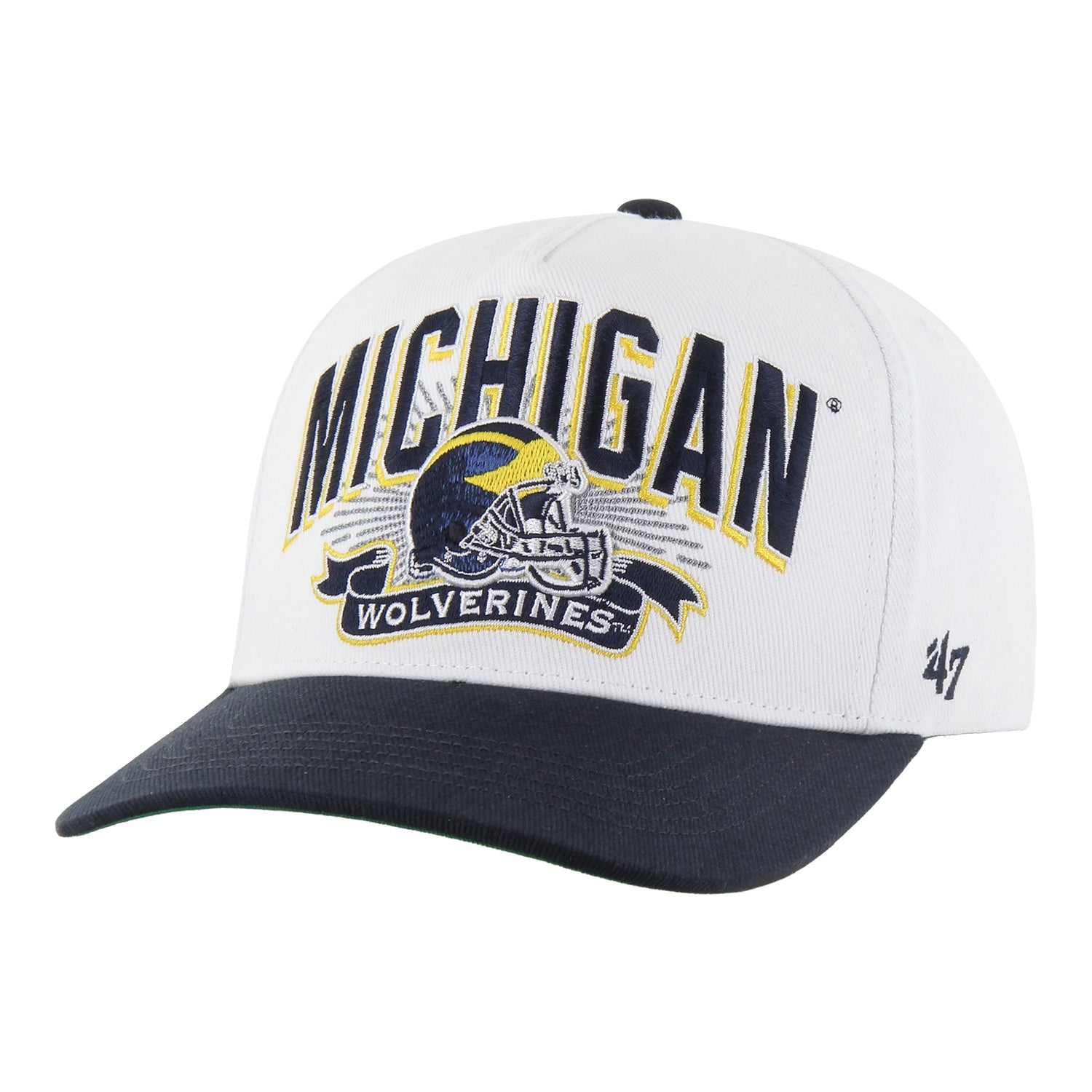 Michigan Wolverines 47 Brand White Snapback Hitch Football Helmet Hat - Front Left View