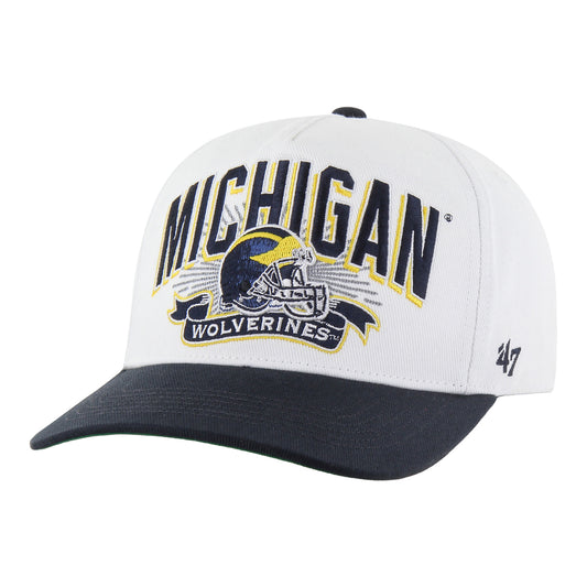 Michigan Wolverines 47 Brand White Snapback Hitch Football Helmet Hat - Front Left View