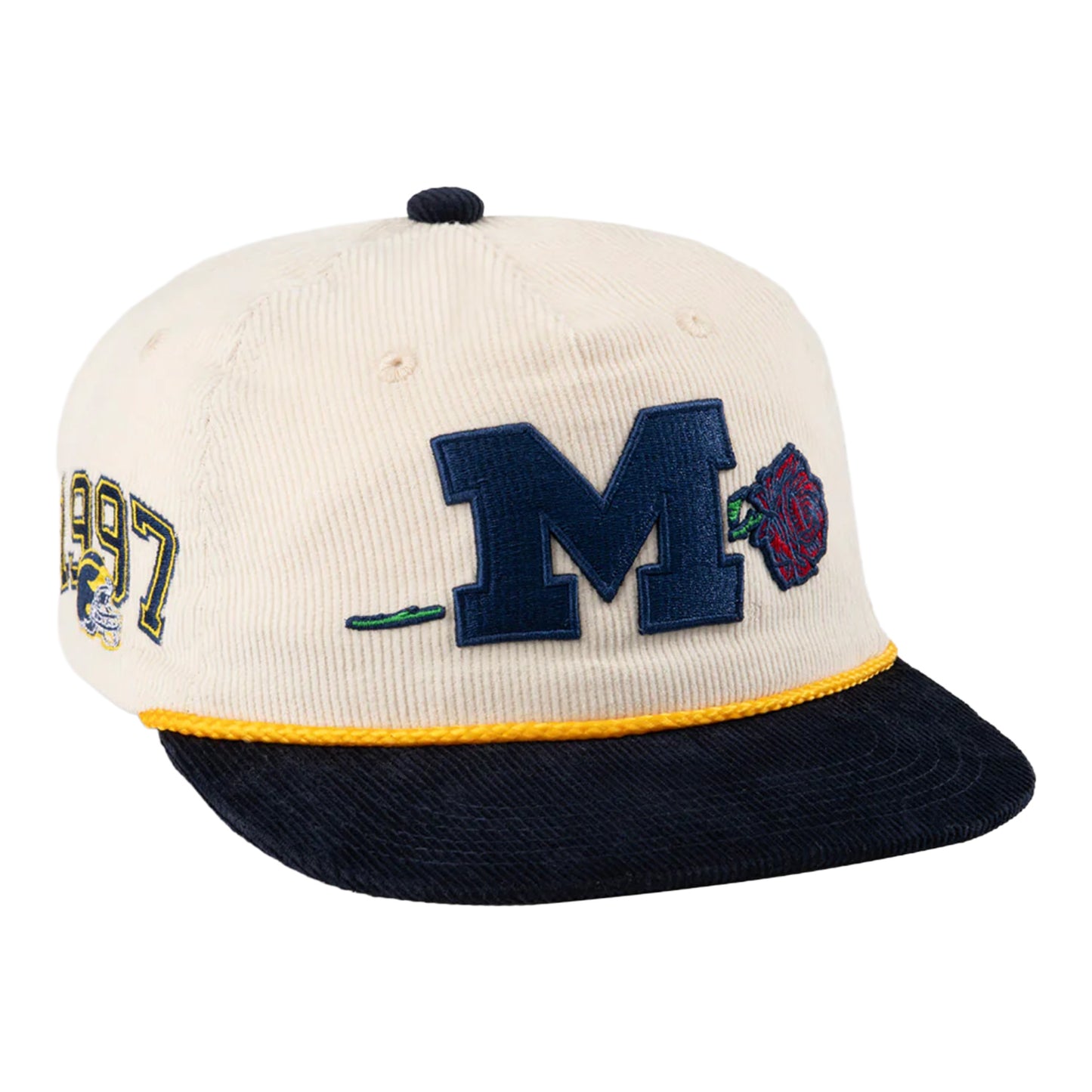 Michigan Wolverines 1997 National Champion Roses Corduroy Hat In White - Front Right View