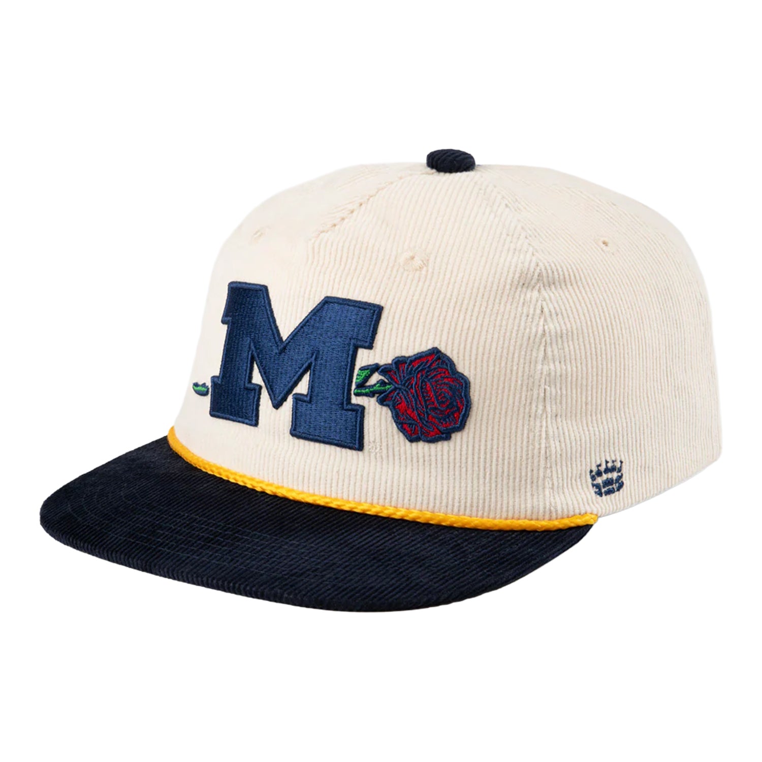 Michigan Wolverines 1997 National Champion Roses Corduroy Hat In White - Front Left View