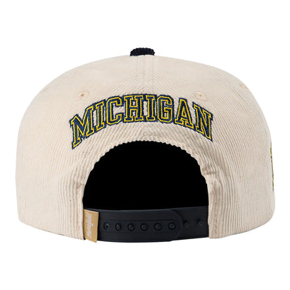 Michigan Wolverines 1997 National Champion Roses Corduroy Hat In White - Back View