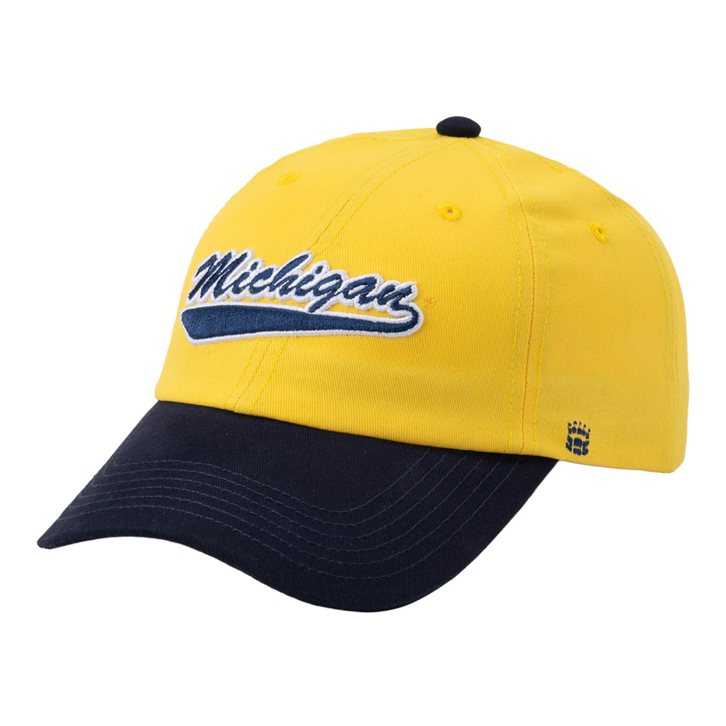 Michigan Wolverines Two-Tone Script Dad Hat In Maize - Front Left View