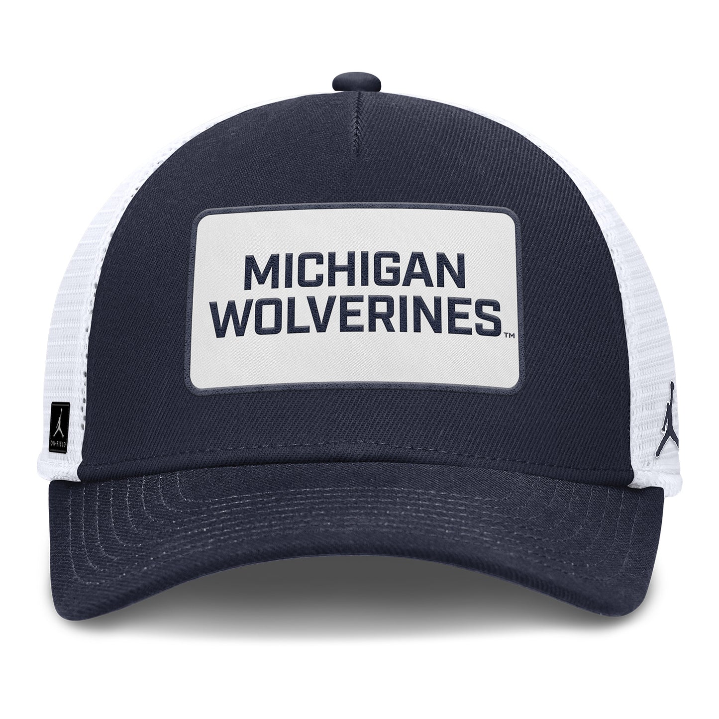 Michigan Wolverines Nike Jordan Navy Rise Trucker Gameday Hat - Front View