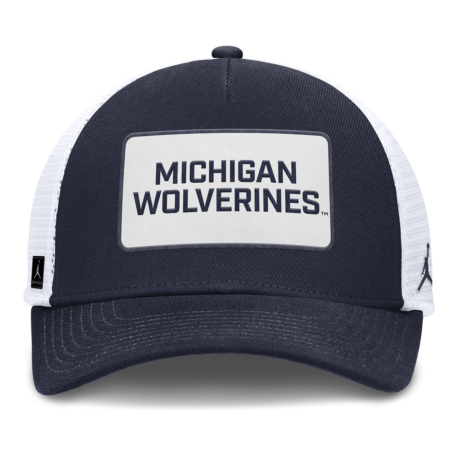 Michigan Wolverines Nike Jordan Navy Rise Trucker Gameday Hat - Front View