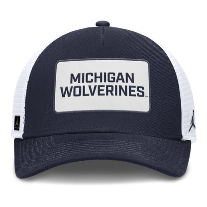 Michigan Wolverines Nike Jordan Navy Rise Trucker Gameday Hat - Front View