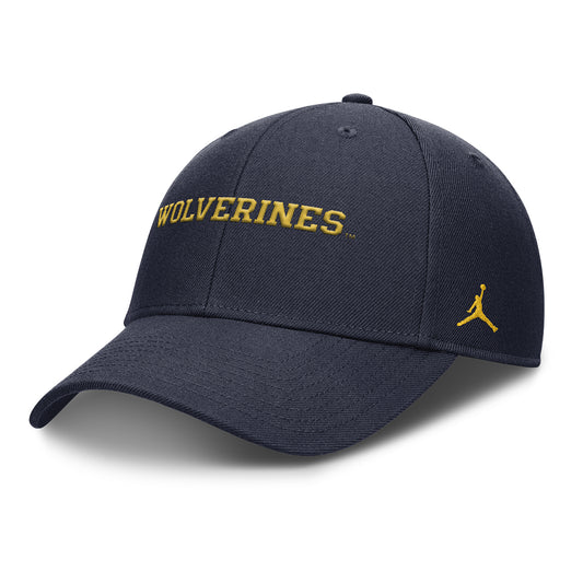Michigan Wolverines Nike Jordan Navy Rise Adjustable Gameday Hat - Front Left View