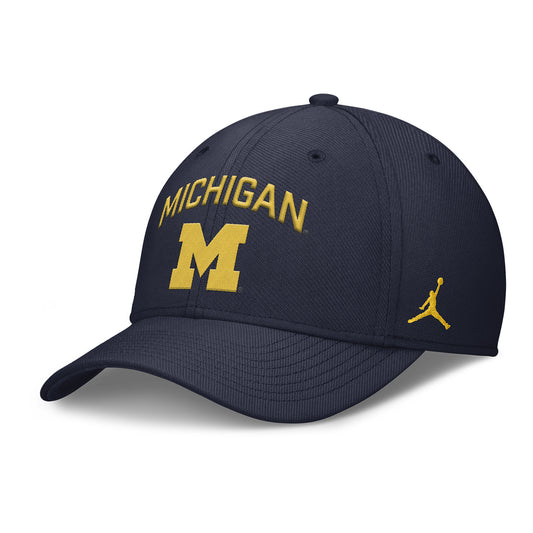 Michigan Wolverines Nike Jordan Navy FlexFit Rise Adjustable Gameday Hat - Front Left View