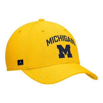 Michigan Wolverines Nike Jordan Yellow FlexFit Rise Adjustable Gameday Hat - Front Right View