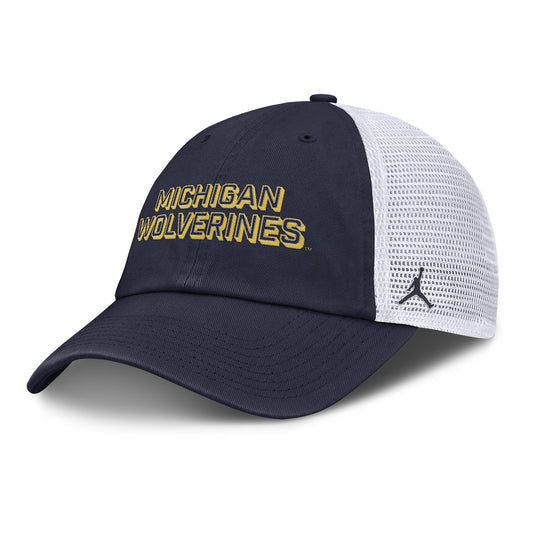 Michigan Wolverines Nike Jordan Navy Club Trucker Hat - Front Left View