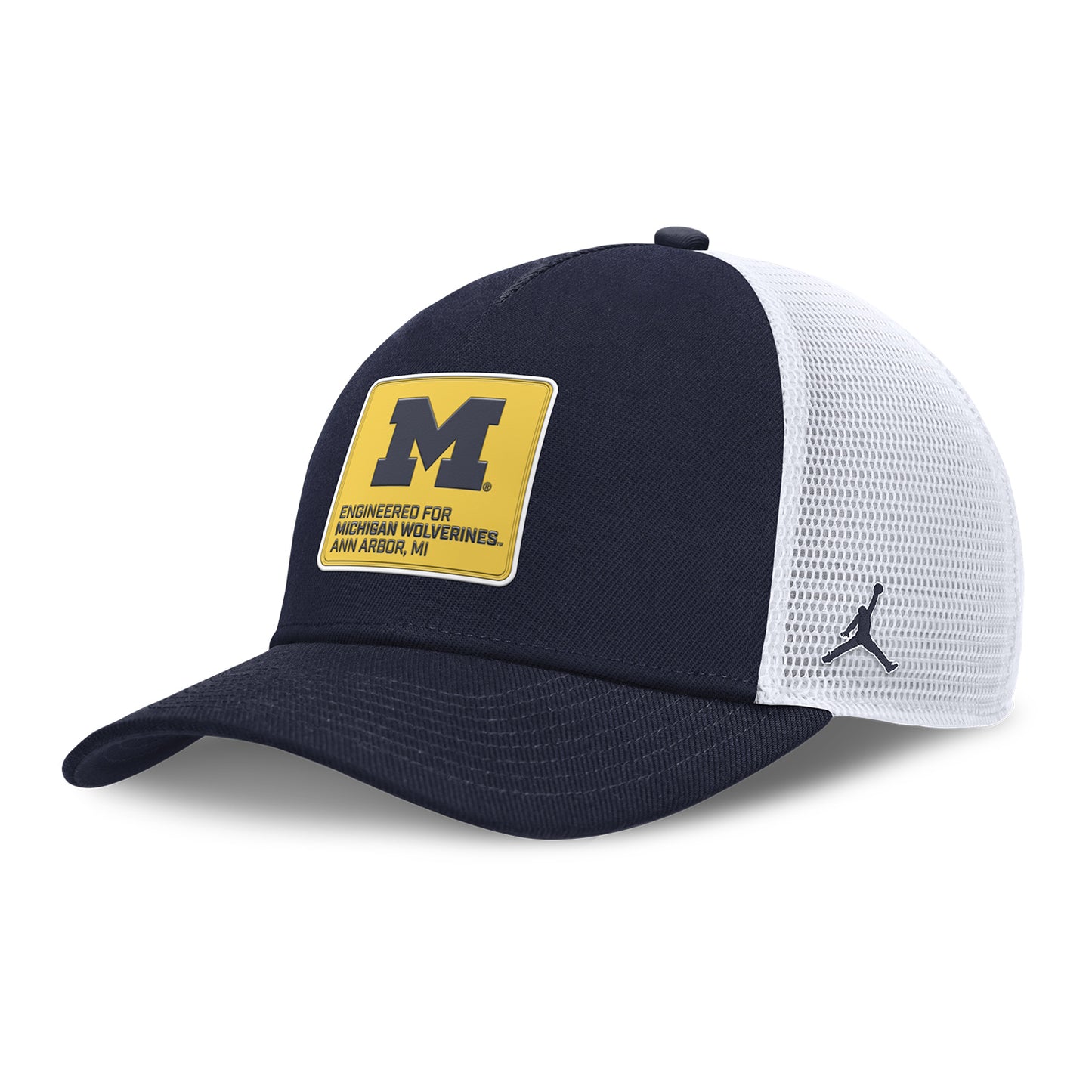 Michigan Wolverines Nike Jordan Rise Trucker Patch Hat - Front Left View