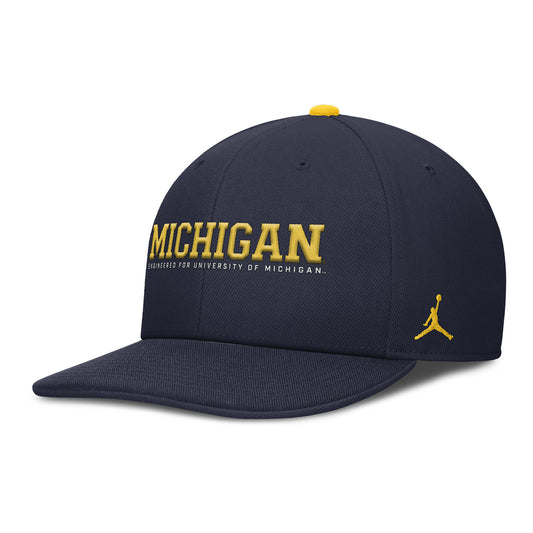 Michigan Wolverines Nike Jordan Navy Snapback Pro Gameday Hat - Front Left View