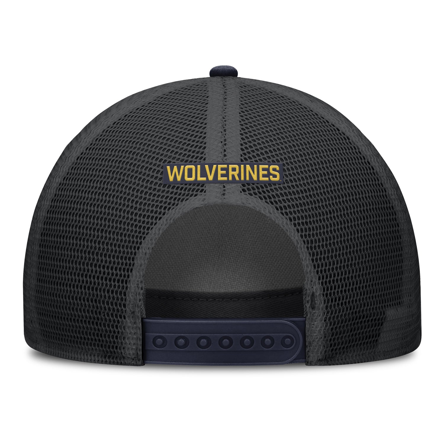 Michigan Wolverines Nike Jordan Navy Rise Trucker Primetime Hat - Back View