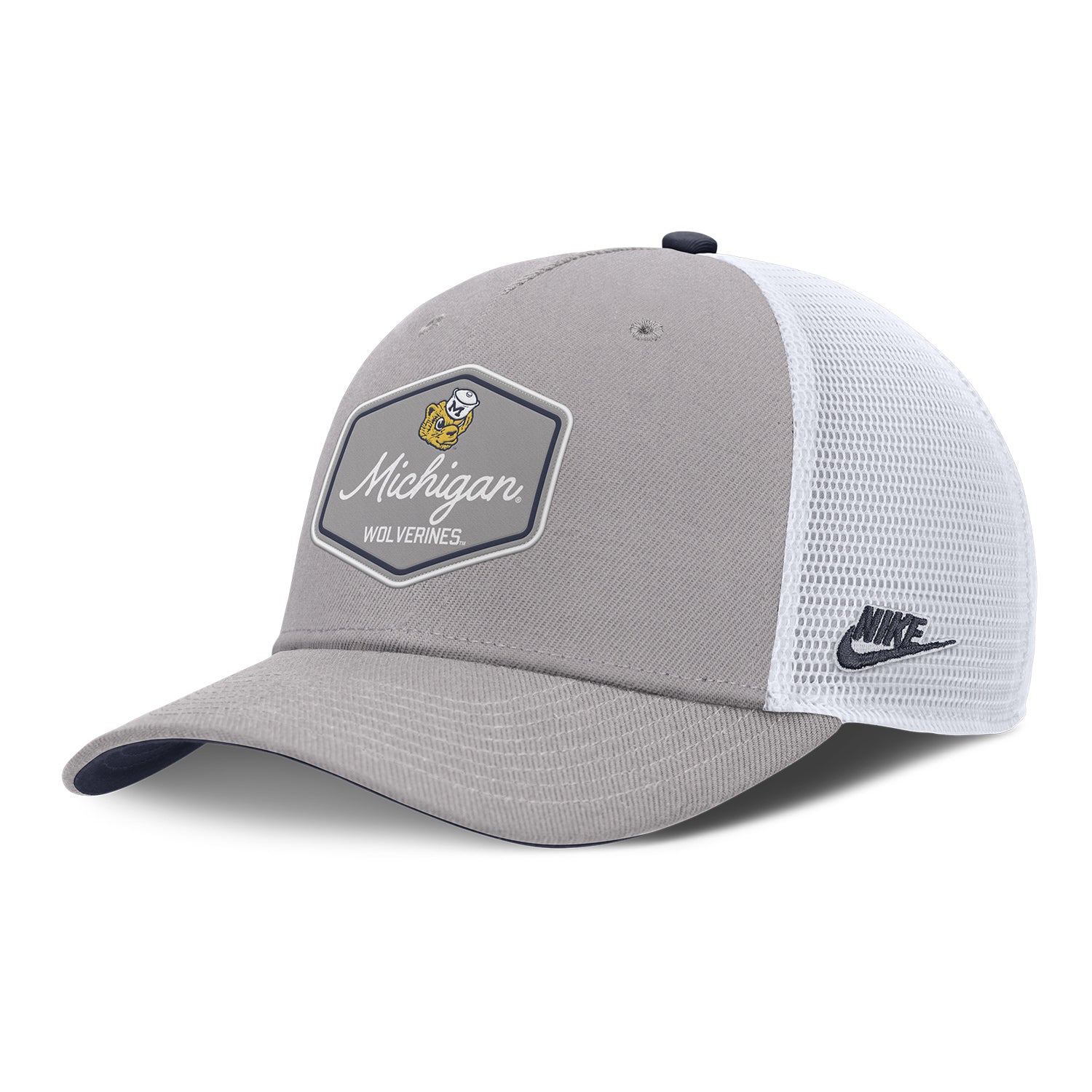 Michigan Wolverines Nike Grey Legacy Trucker Hat - Front Left View