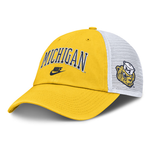 Michigan Wolverines Nike Yellow Legacy Club Trucker Hat - Front Left View
