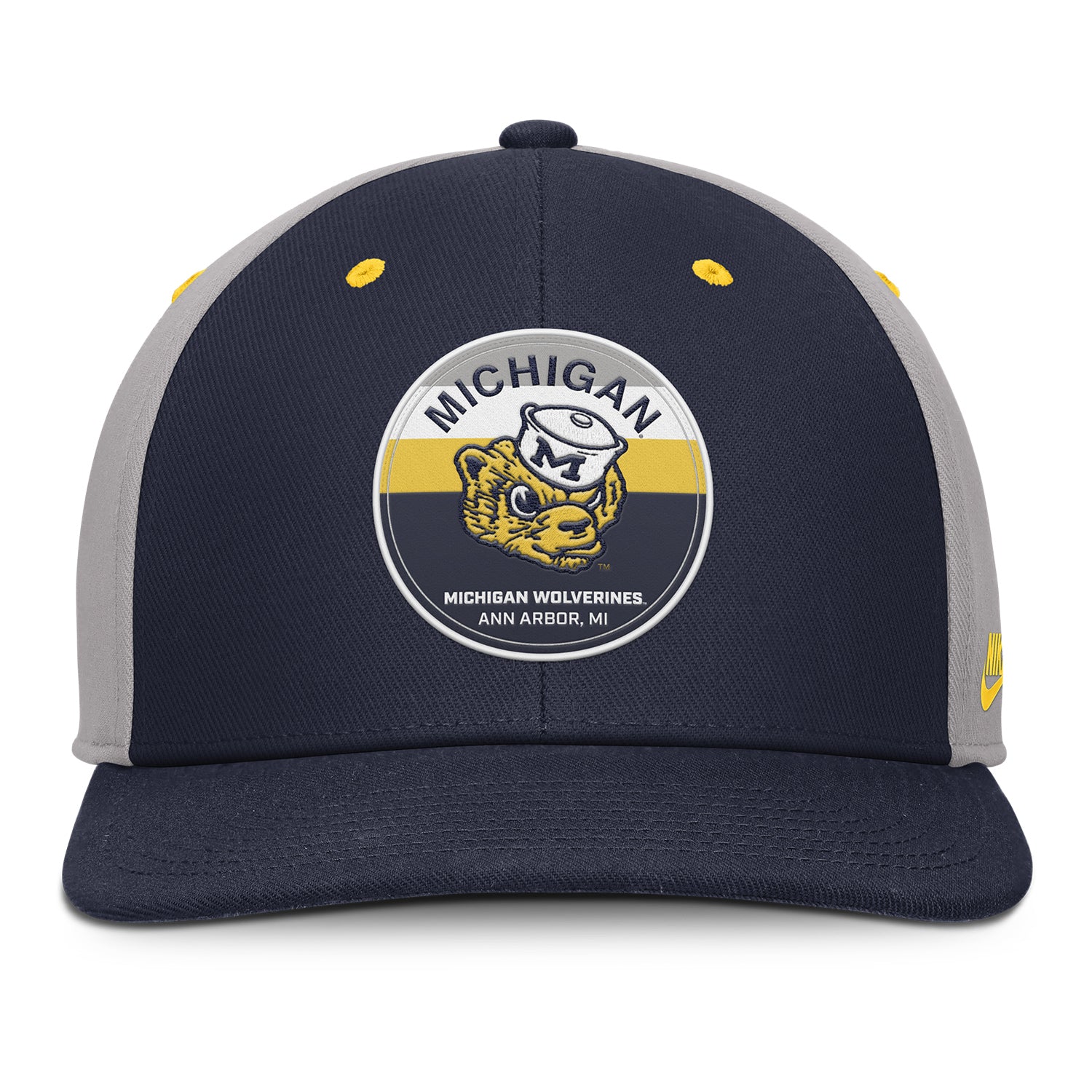 Michigan Wolverines Nike Navy and Grey Snapback Pro Legacy Hat - Front View