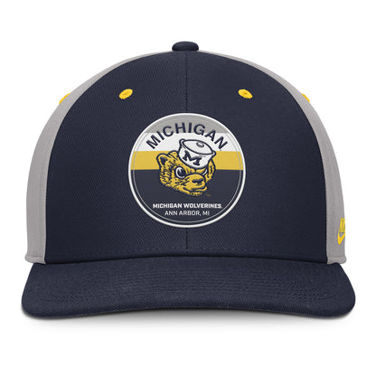 Michigan Wolverines Nike Navy and Grey Snapback Pro Legacy Hat - Front View