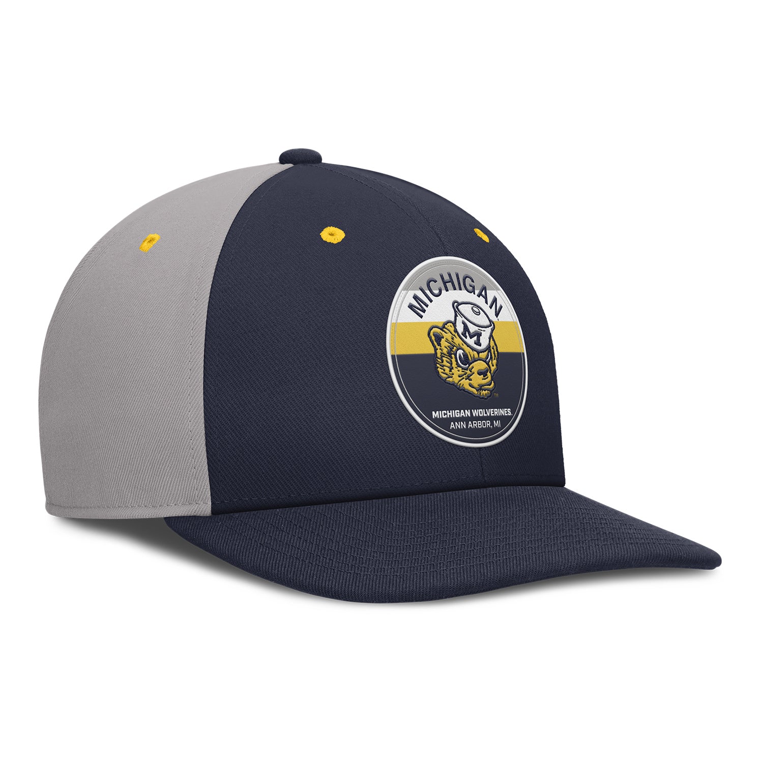 Michigan Wolverines Nike Navy and Grey Snapback Pro Legacy Hat - Front Right View
