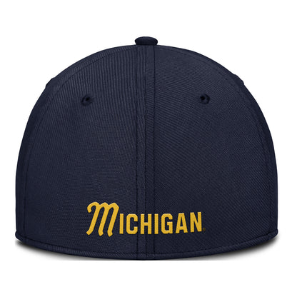 Michigan Wolverines Jordan Navy Primetime Structured Swooshflex Hat - Back View