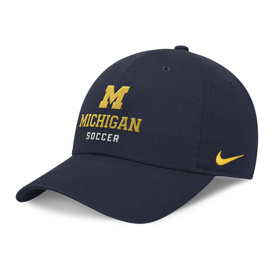 Michigan Wolverines Nike Adjustable Soccer Team Cap In Navy - Front Left View